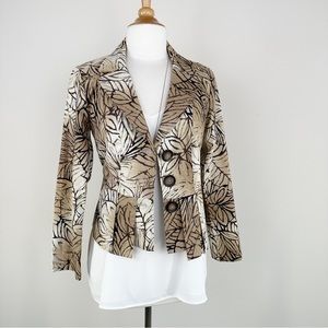 Coldwater Creek Tropical Print Brown Cream Blazer Jacket Size 10 Petite